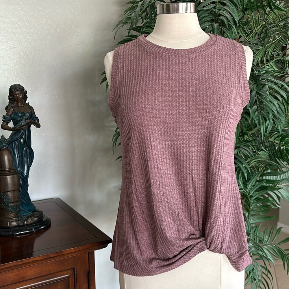 IWOLLENCE Waffle Knit Casual Sleeveless Twist Knot Tank Top ~ Rust Red